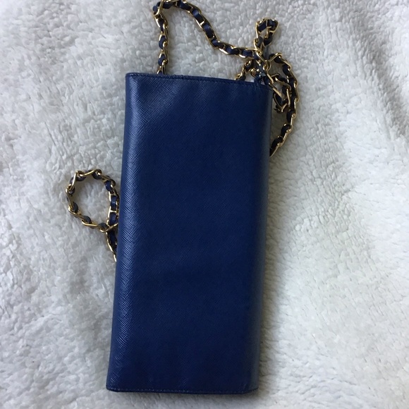 Prada Navy Leather Clutch with Gold Chain - Picture 8 of 10